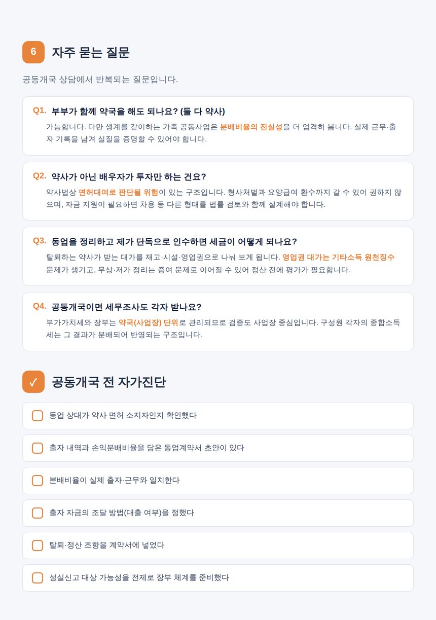 약국 공동개국 자주 묻는 질문과 자가진단