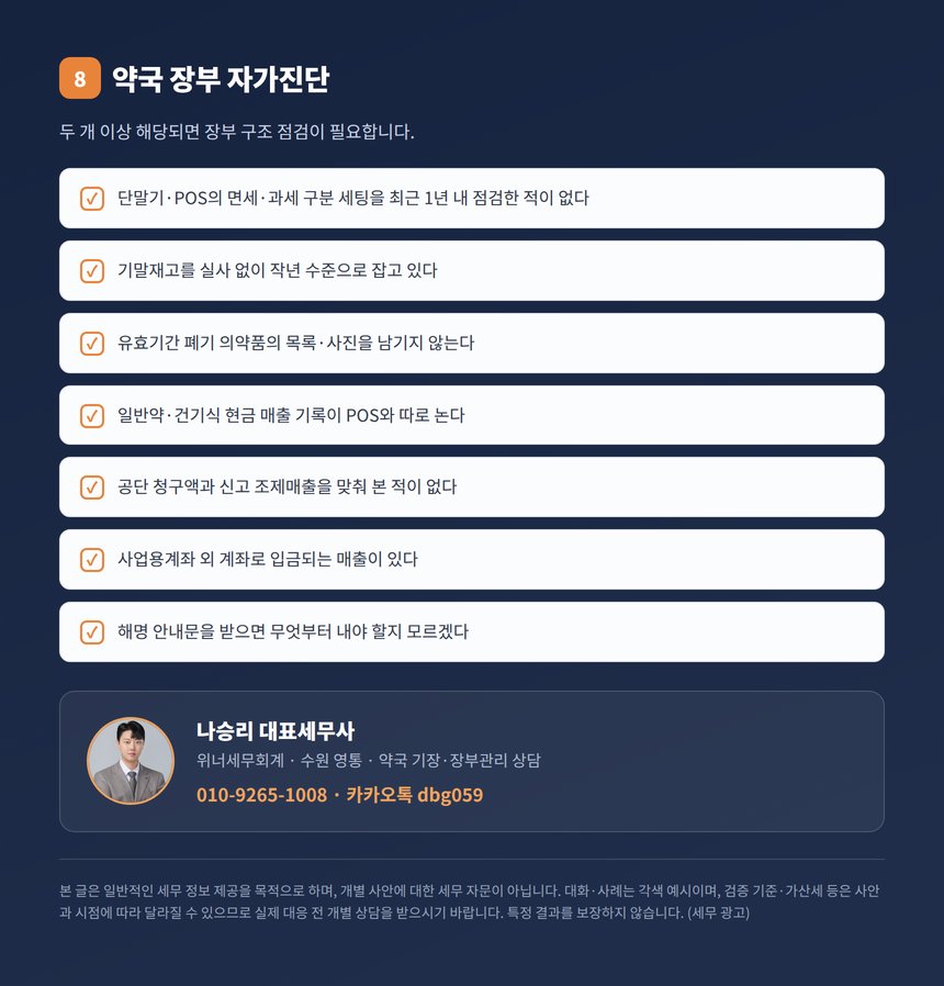 약국 장부관리 자가진단 체크리스트와 기장 상담 안내