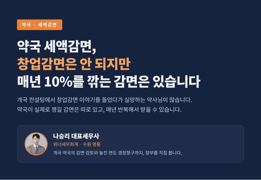 약국 세액감면 중소기업특별세액감면 10% 안내 대표 이미지