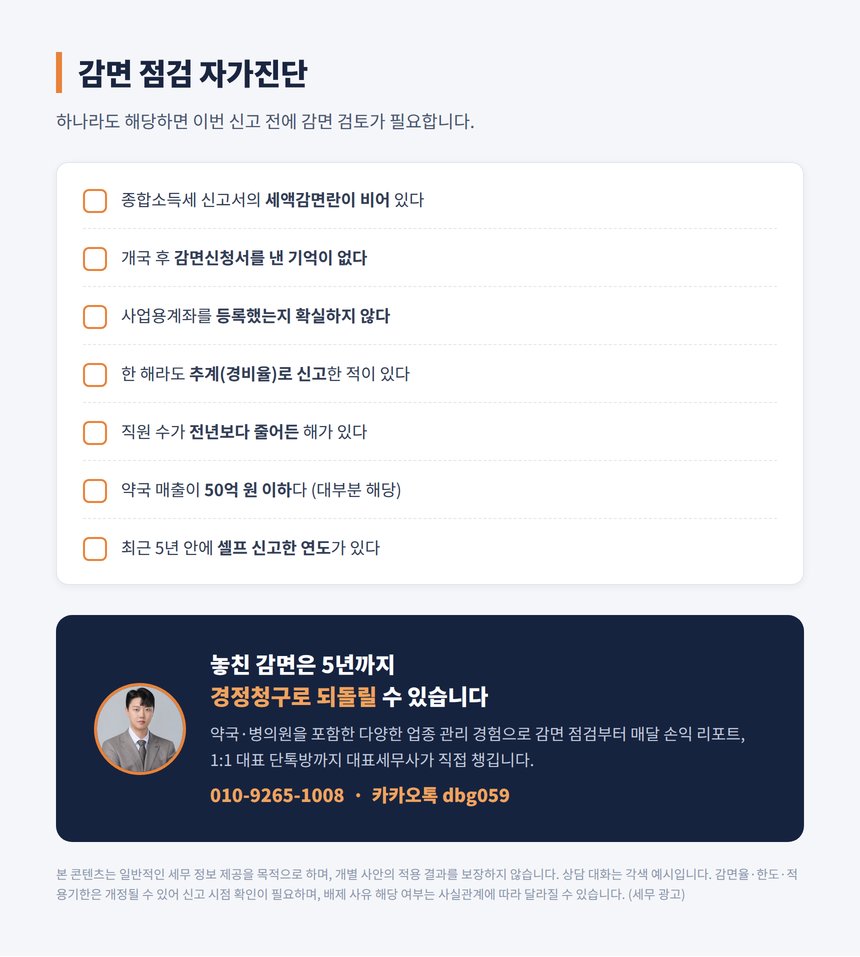 약국 세액감면 자가진단 체크리스트와 상담 안내