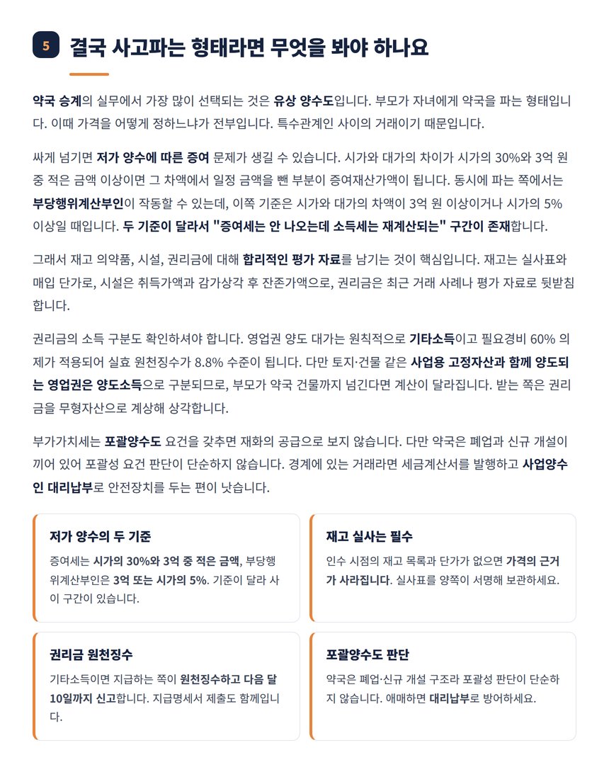 약국 유상 양수도의 권리금과 특수관계인 시가 문제