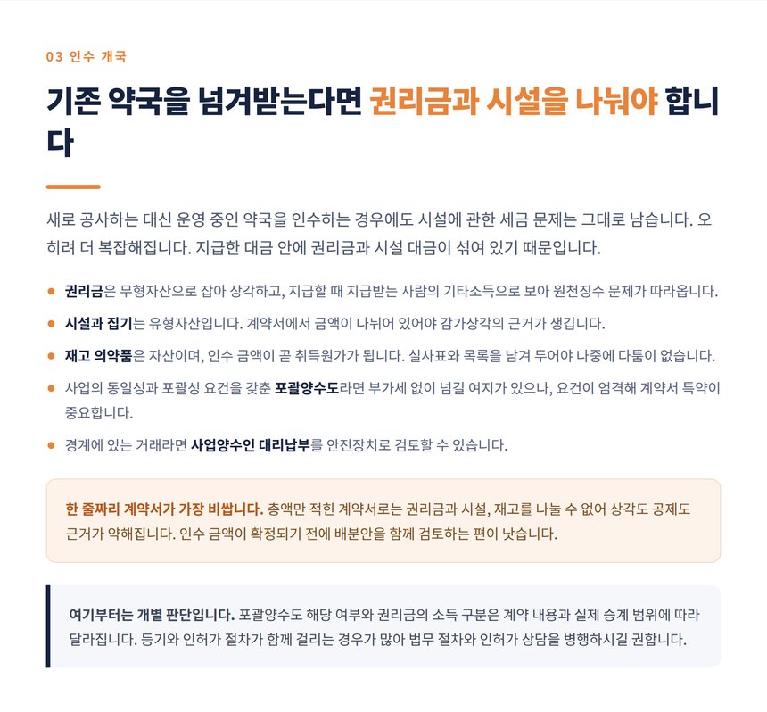 권리금과 시설 인수 대금을 나누어야 하는 이유