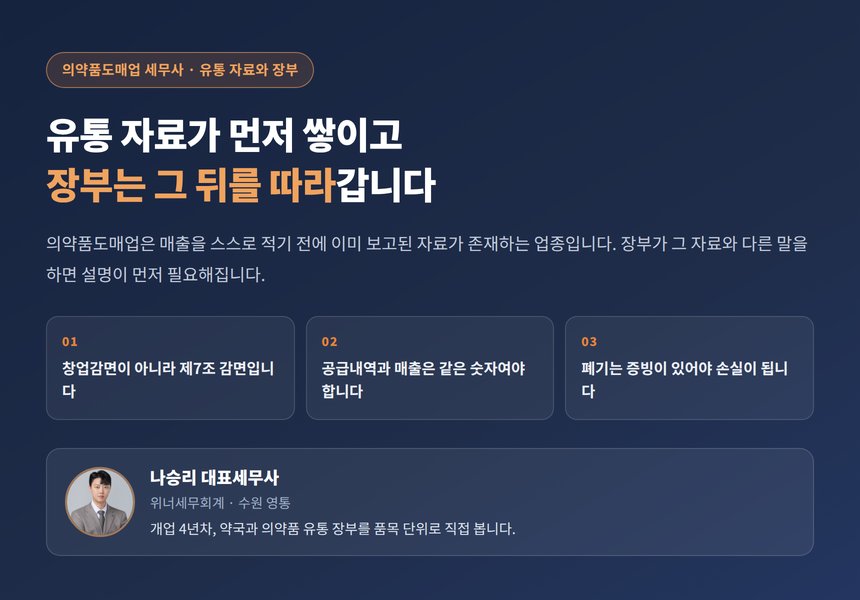 의약품도매업 세무사, 공급내역 보고와 반품 재고가 장부의 신뢰도를 정합니다
