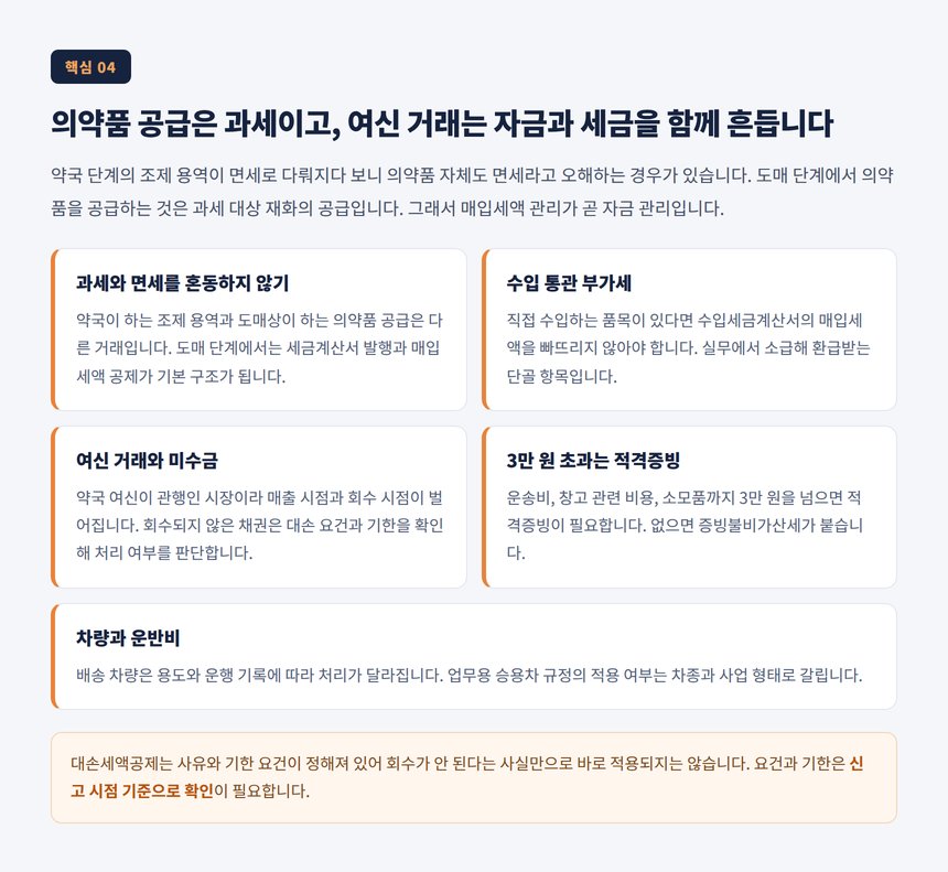 의약품 공급은 과세이고, 여신 거래는 자금과 세금을 함께 흔듭니다