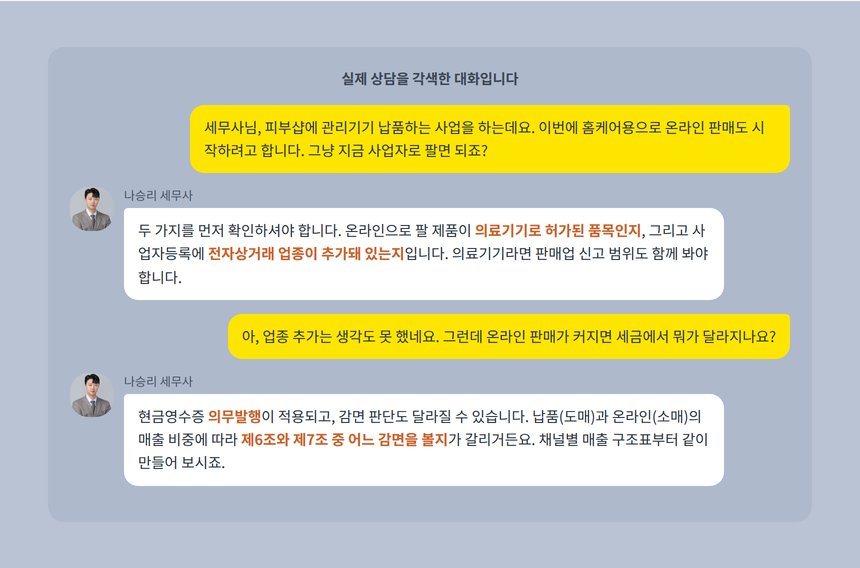 피부관리기기 유통 상담 카카오톡 각색 사례