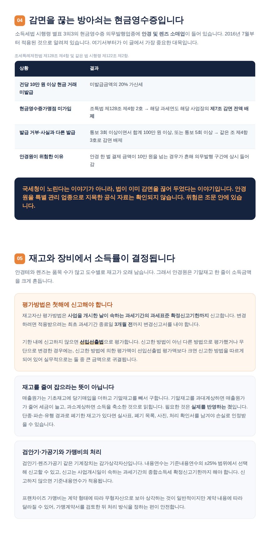 안경원 재고자산 평가방법 신고와 검안기 감가상각