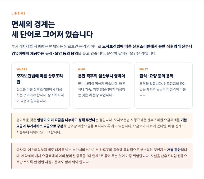 산후조리원 부가가치세 면세 세 가지 요건과 부가서비스 경계