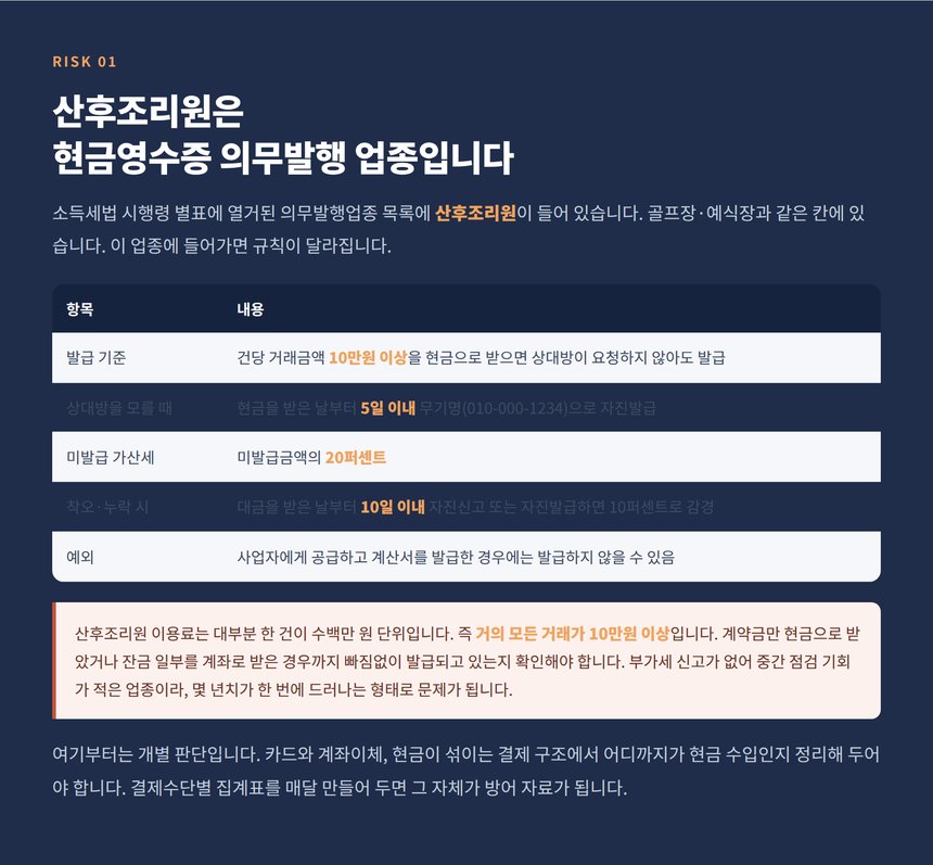 산후조리원 현금영수증 의무발행과 가산세 20퍼센트 구조