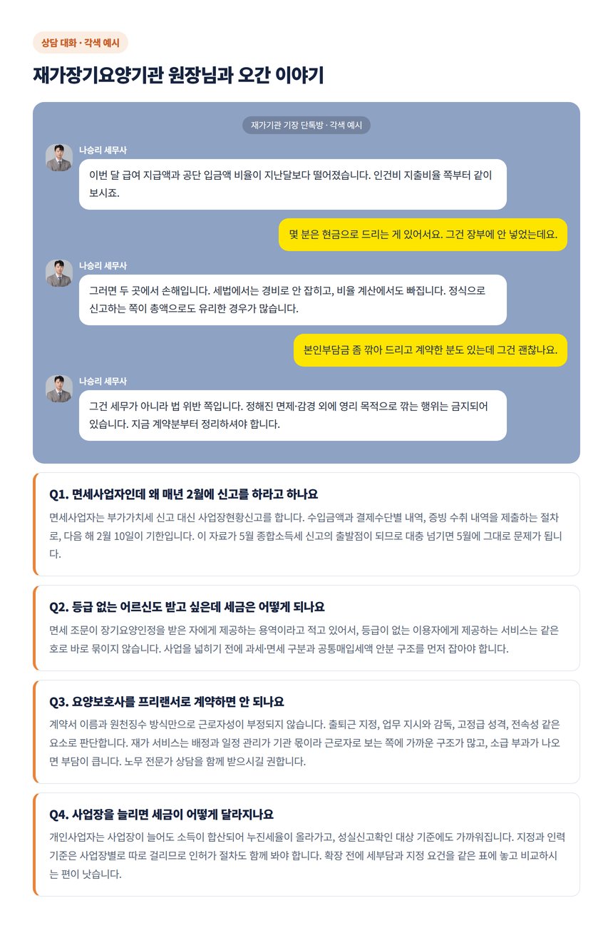 재가장기요양기관 원장님이 자주 묻는 질문과 상담 대화 예시
