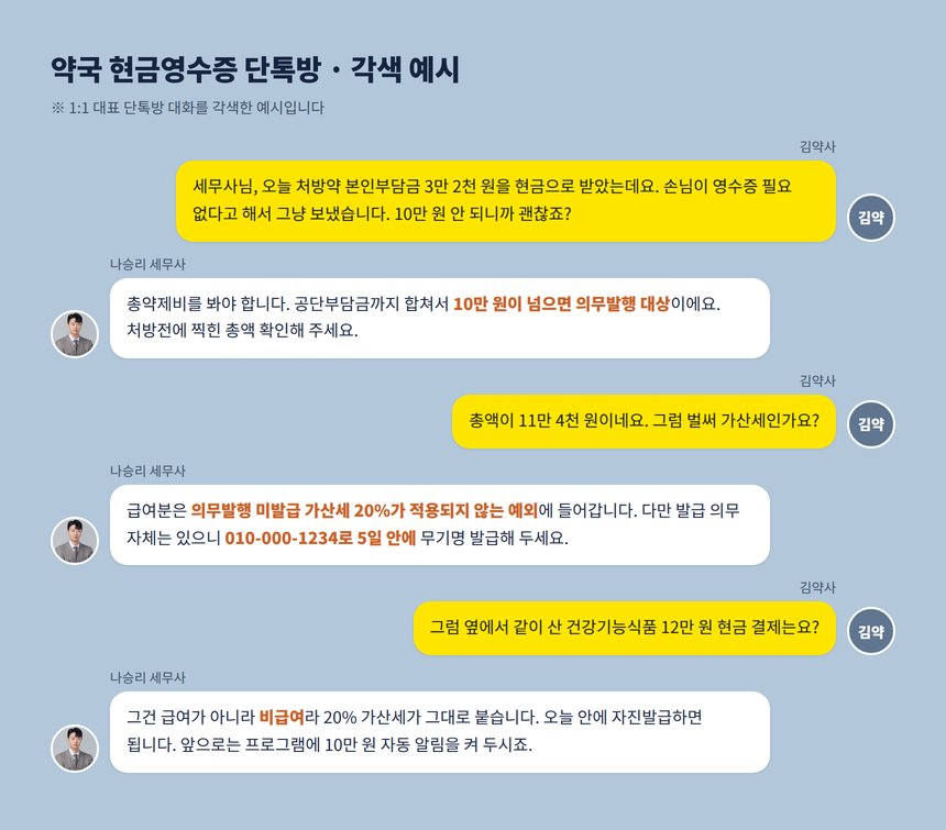 약국 현금영수증 단톡방 상담 각색 예시