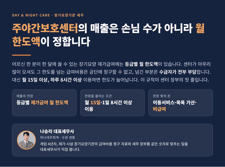 주야간보호센터 세무사, 월 한도액이 매출의 천장이고 15일째 출석이 그 천장을 올립니다