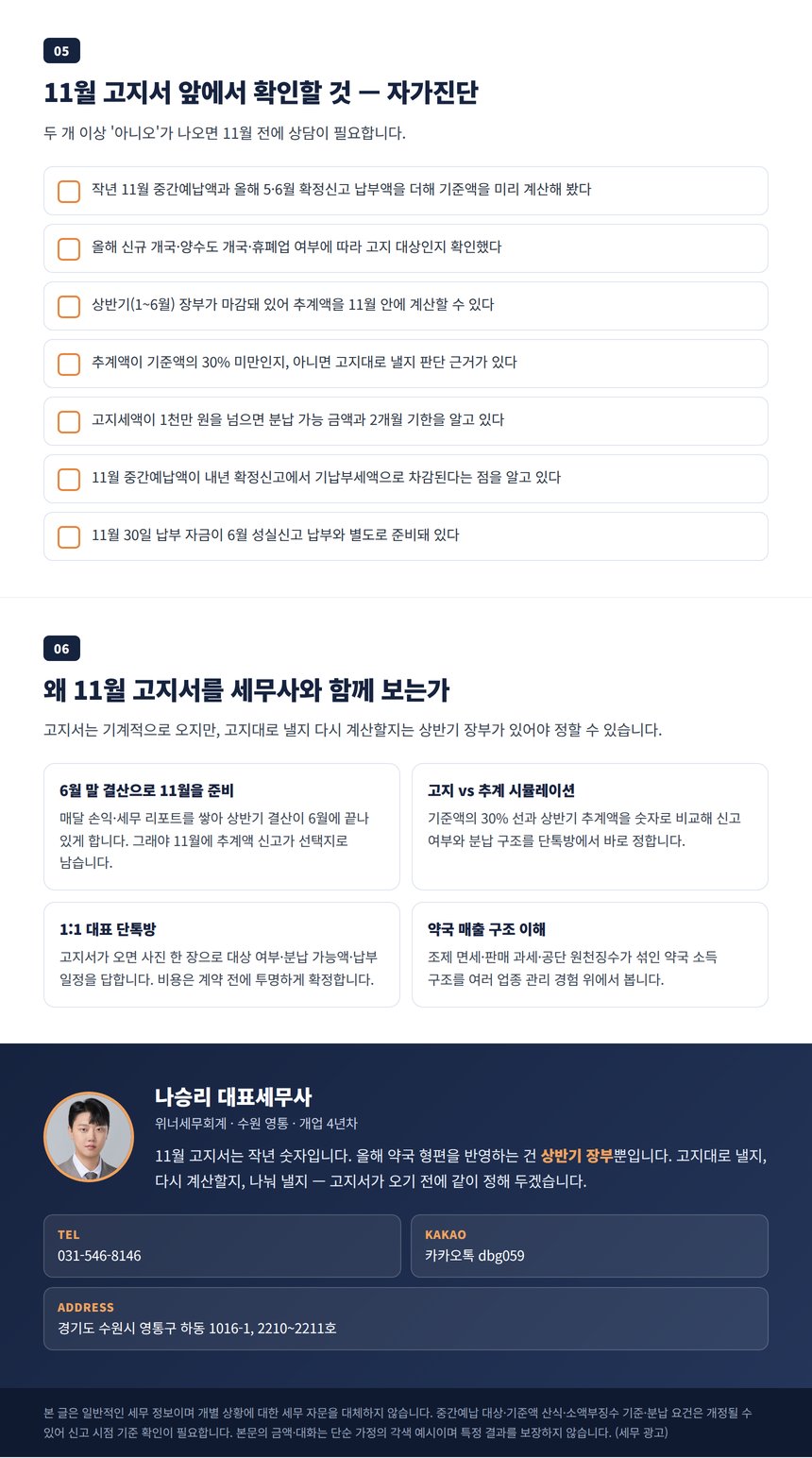 약국 중간예납 자가진단 체크리스트와 상담 안내