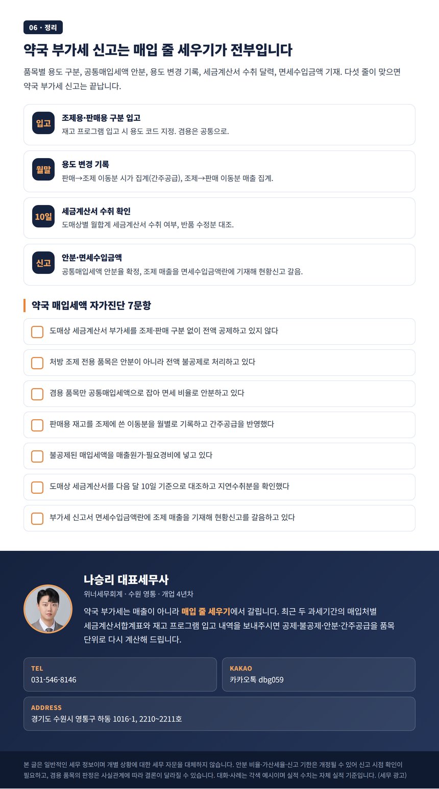 부가세 신고서 면세수입금액 기재로 사업장현황신고 갈음과 약국 매입세액 자가진단 체크리스트