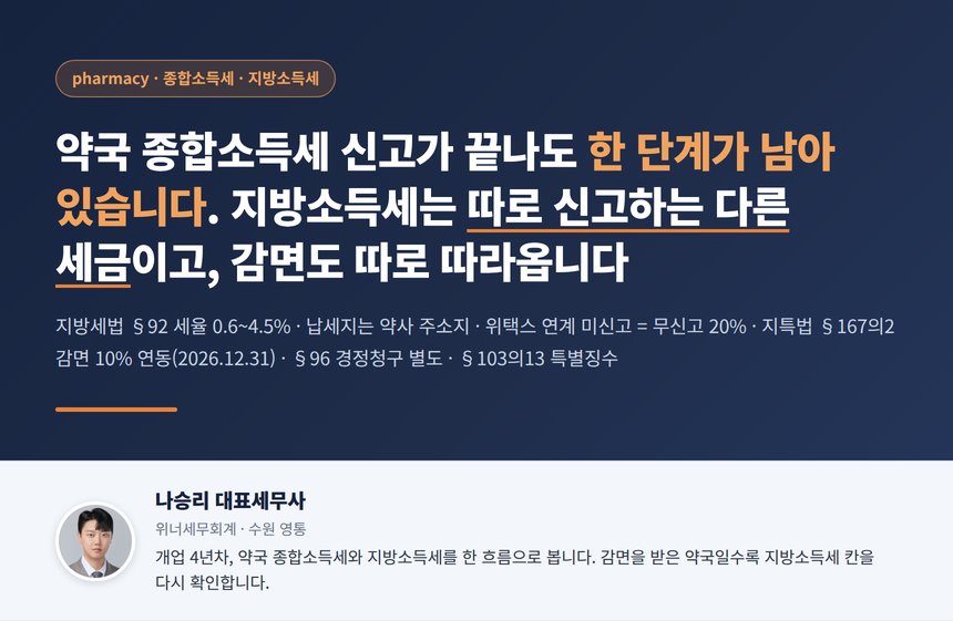 약국 지방소득세 세무사 대표 이미지, 종합소득세 뒤에 남은 한 단계