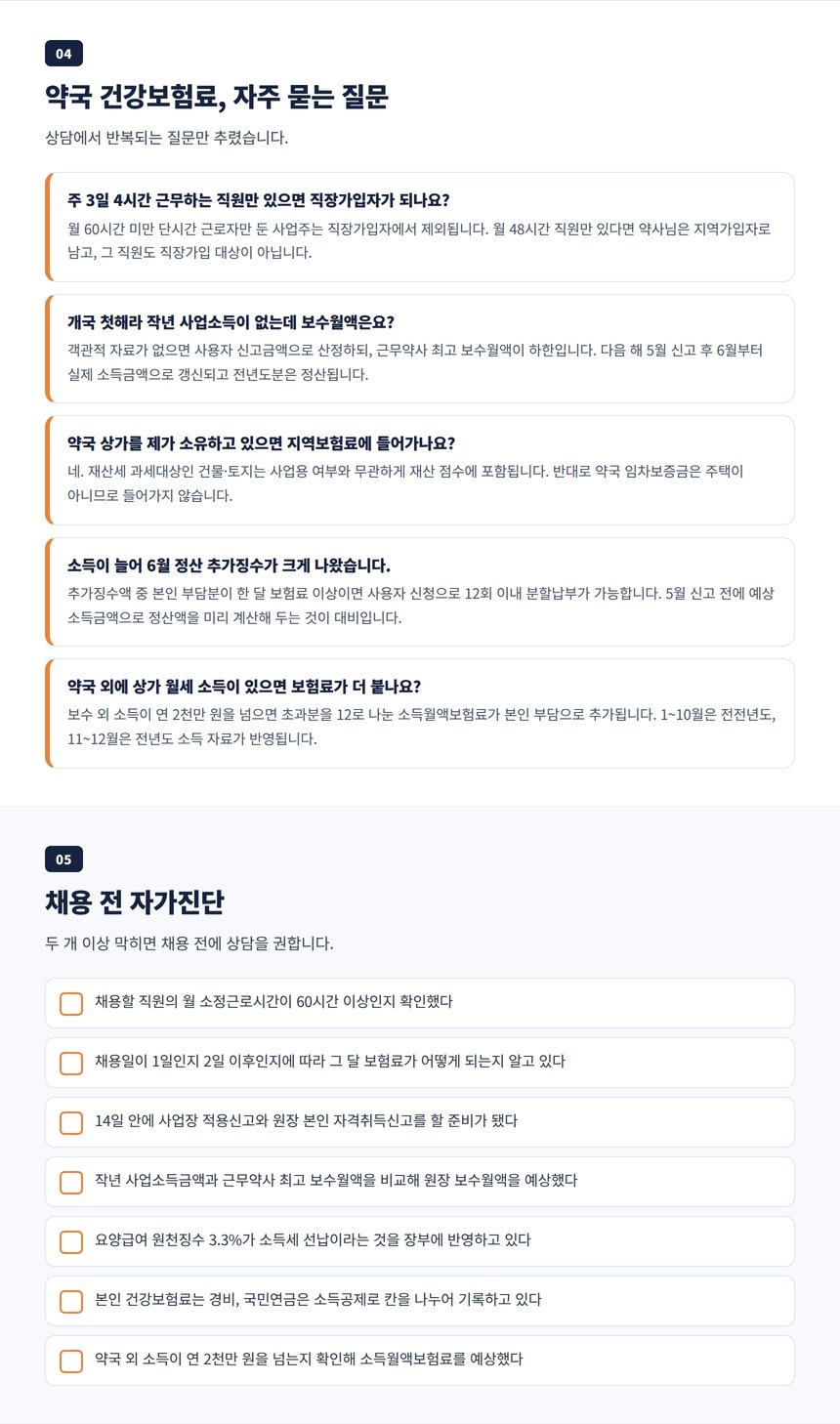 약국 건강보험료 자주 묻는 질문과 채용 전 자가진단 체크리스트