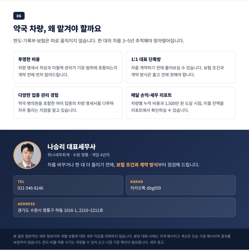 약국 승용차 비용을 전문가에게 맡겨야 하는 이유와 상담 안내