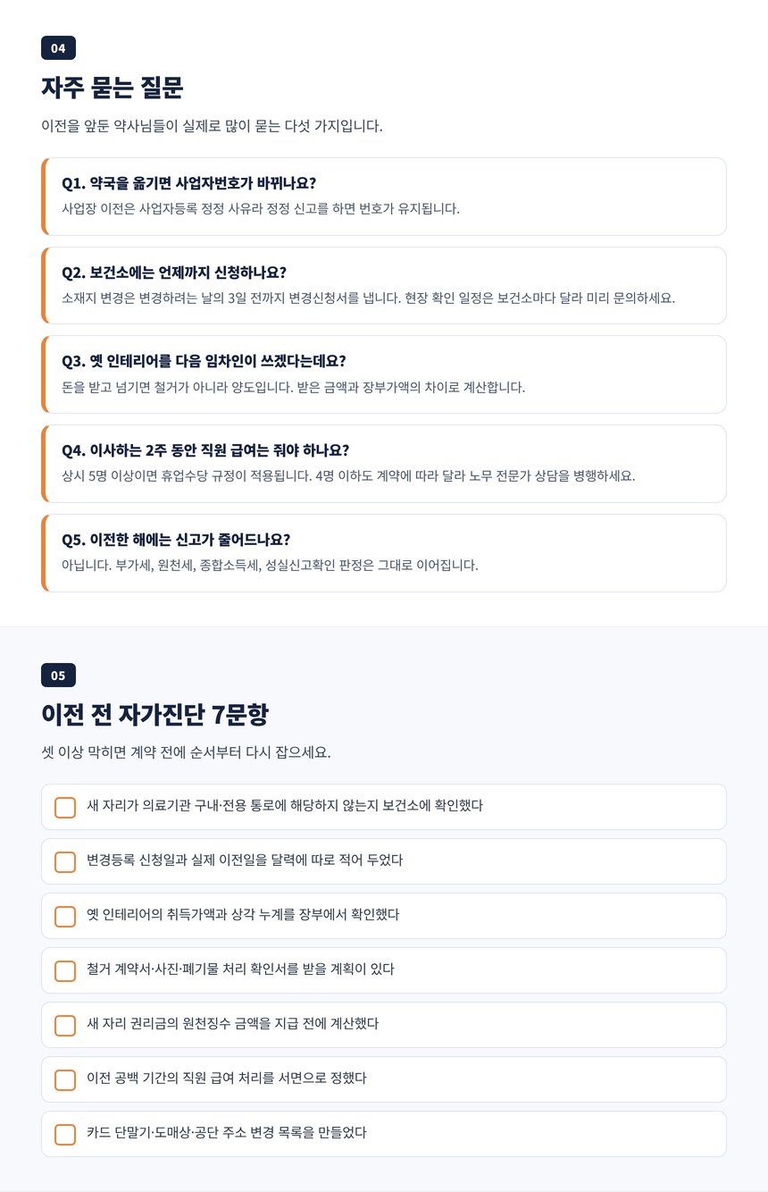 약국 이전 세무사 자주 묻는 질문 다섯 가지와 이전 전 자가진단 일곱 문항