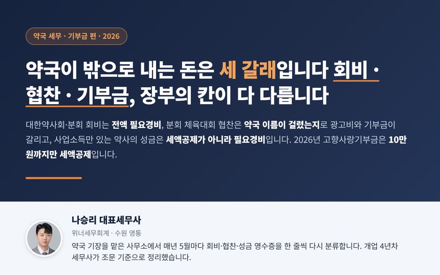 약국 기부금 세무사 대표 이미지, 약국이 내는 돈을 회비 협찬 기부금 세 갈래로 나눈 안내