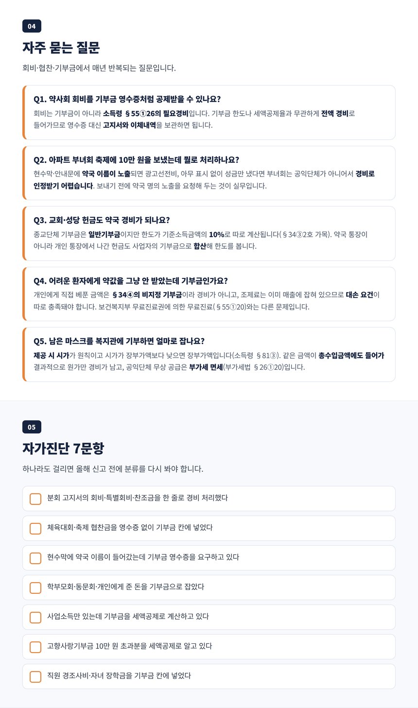약국 기부금 세무사 자주 묻는 질문과 기부금 자가진단 7문항